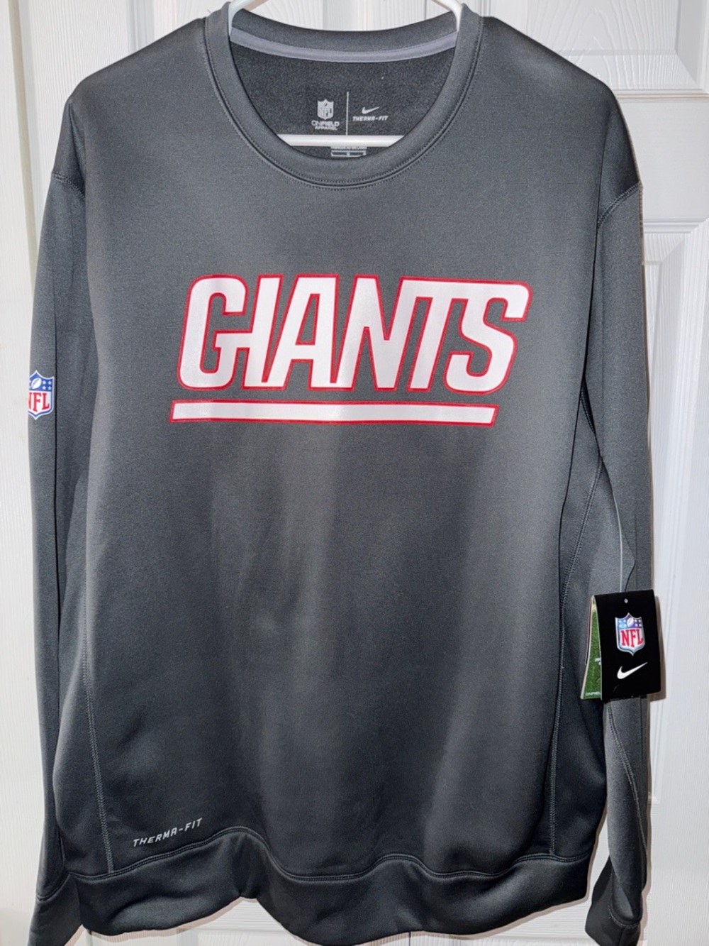 NWT Nike New York Giants NFL Therma-Fit Gray Crewneck Fleece Sweatshirt Sweater